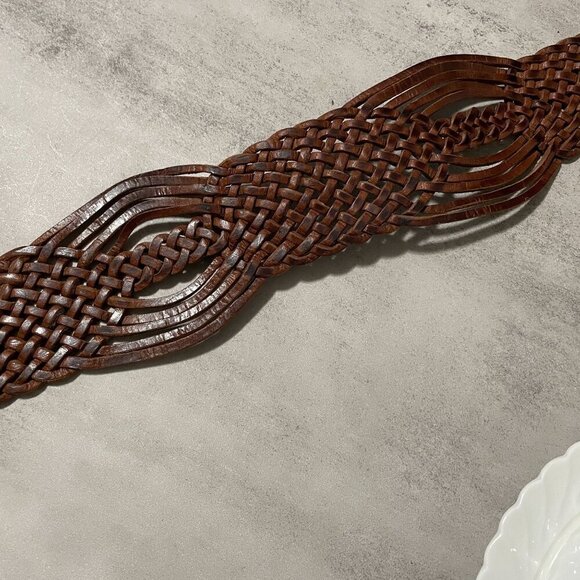 Motif 56 Braided Brown Leather Waist Belt Round Inlay Silver Buckle Women\'s M main image 5
